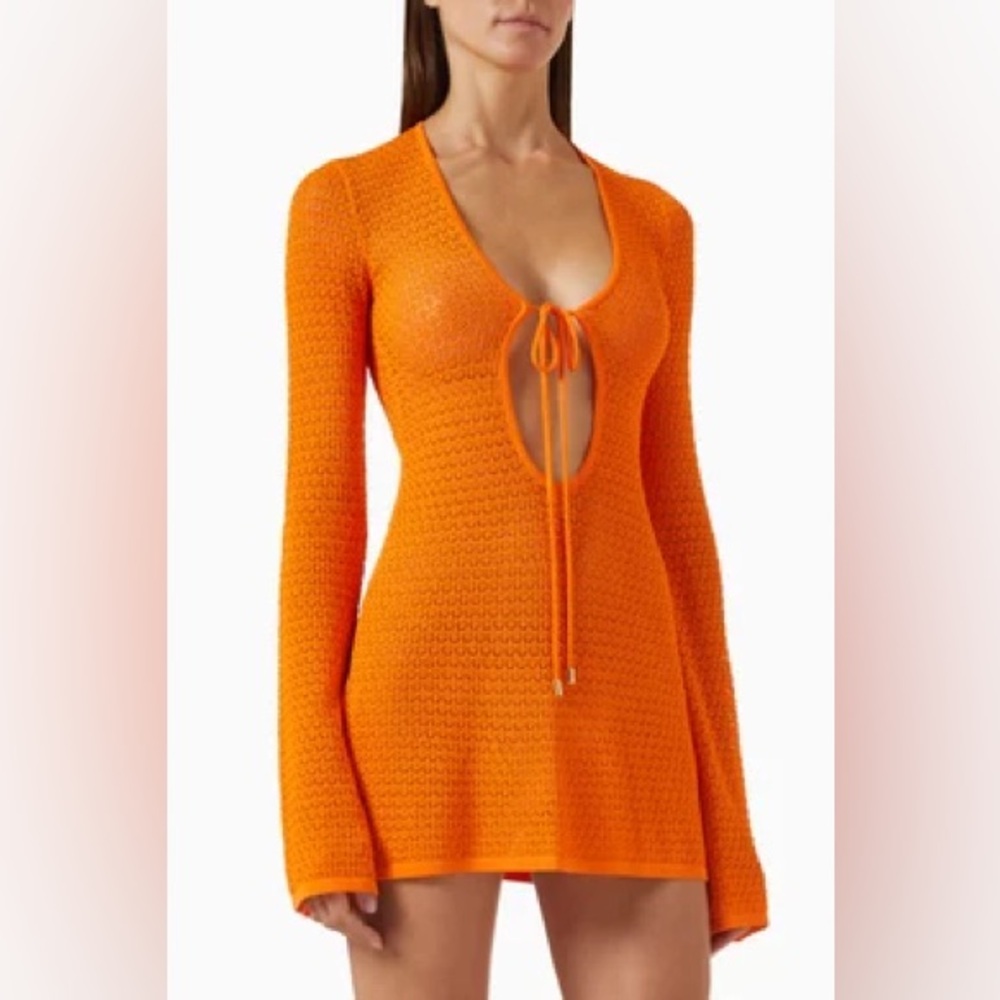 Monday swimwear tangerine orange Montego tie dress lace Knit Swim Cover-Up V